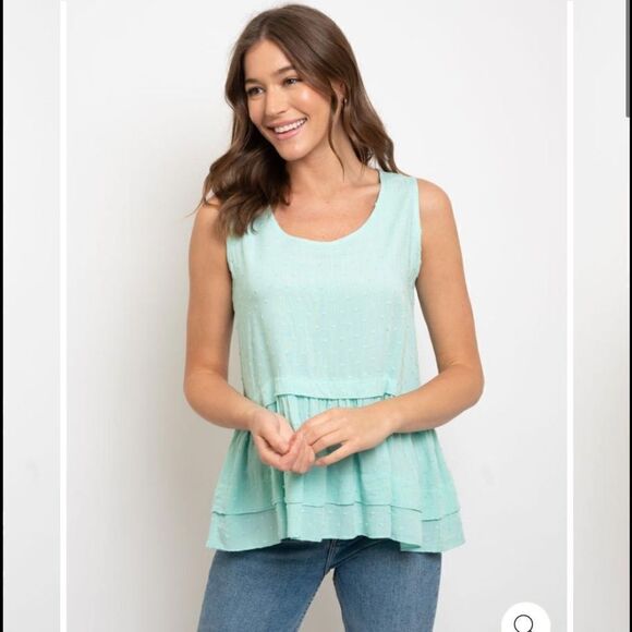 vine & love Tops - Mint Swiss Dot Tank Top